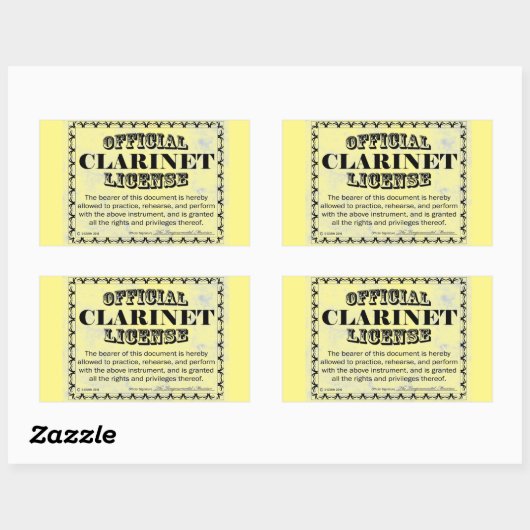 Clarinet License Rectangular Sticker (Vel)