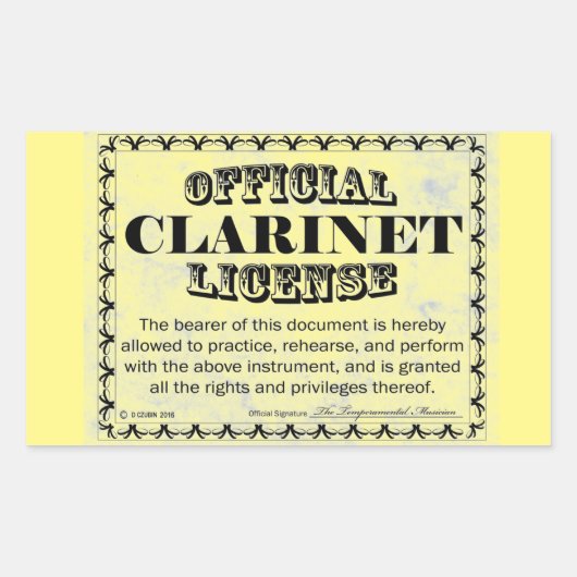 Clarinet License Rectangular Sticker (Voorkant)