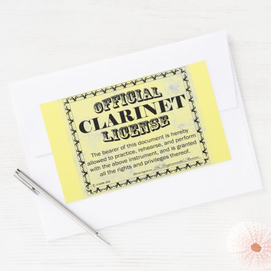 Clarinet License Rectangular Sticker (Envelop)