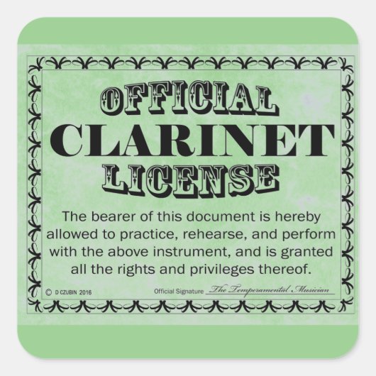 Clarinet License Square Sticker (Voorkant)