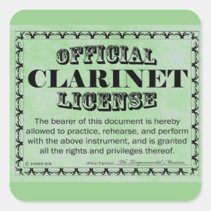 Clarinet License Square Sticker