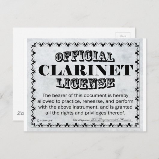 Clarinet-licentie Briefkaart (Voorkant / Achterkant)