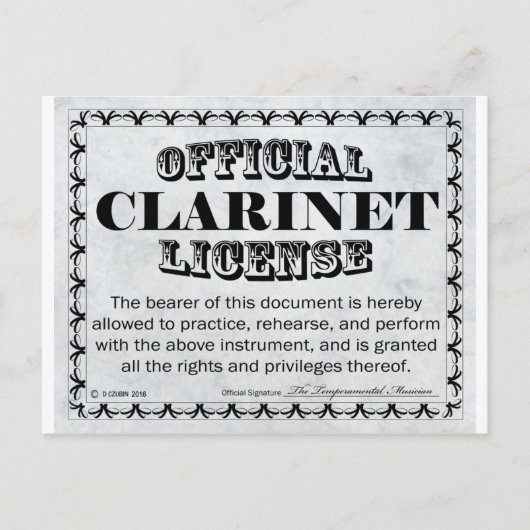 Clarinet-licentie Briefkaart (Voorkant)