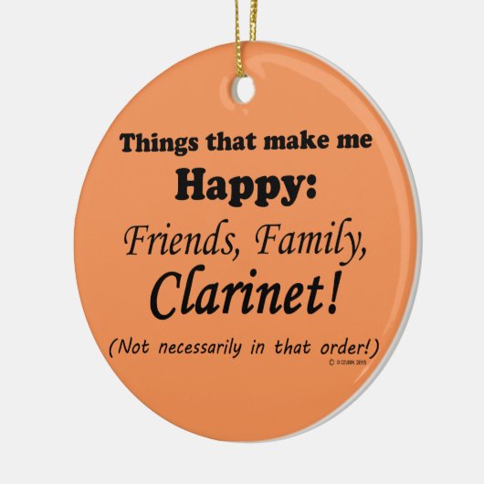 Clarinet maakt me gelukkig keramisch ornament (Links)