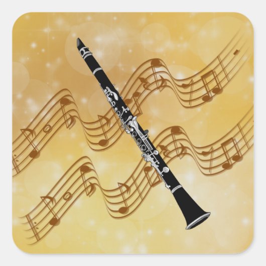 Clarinet, magische gouden muziek, vierkante sticker (Voorkant)