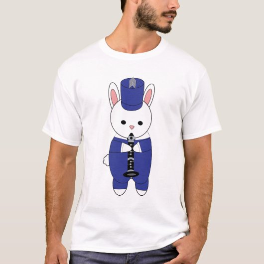 Clarinet Marching Band Bunny Rabbit Blue T-shirt (Voorkant)