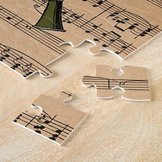 Clarinet met achtergrond voor vel muziek legpuzzel (Zijkant)