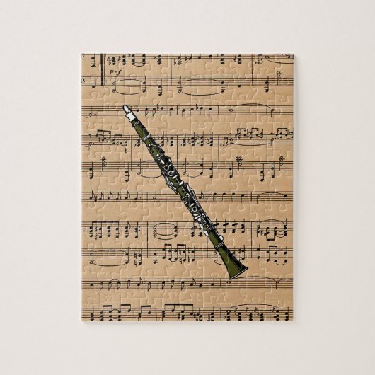 Clarinet met achtergrond voor vel muziek legpuzzel (Verticaal)
