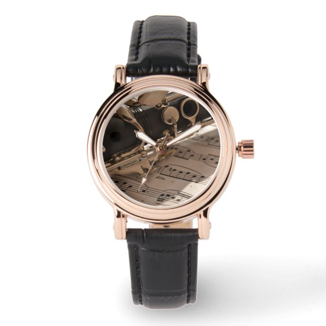 Clarinet met blademuziek horloge (Voorkant)