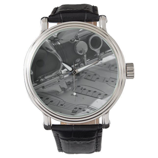 Clarinet met blademuziek horloge (Voorkant)