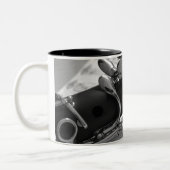 Clarinet met blademuziek tweekleurige koffiemok (Links)