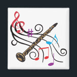 Clarinet met muziek magneet<br><div class="desc">Clarinet met roerige staf en kleurrijke muzieknoten</div>
