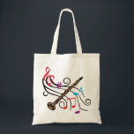 Clarinet met muziek tote bag<br><div class="desc">Clarinet met roerige staf en kleurrijke muzieknoten</div>
