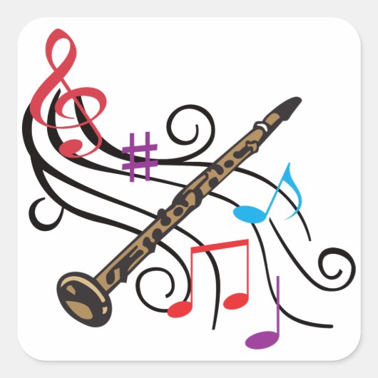 Clarinet met muziek vierkante sticker (Voorkant)