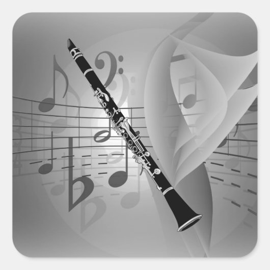Clarinet met muziekaccessoires vierkante sticker (Voorkant)