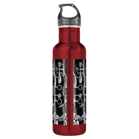 Clarinet met rood, zwart en wit monogram waterfles  (Achterkant)