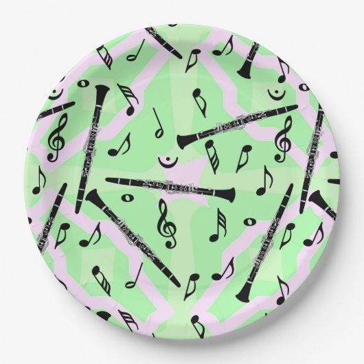 Clarinet Music Note Pattern Papieren Bordje (Voorkant)