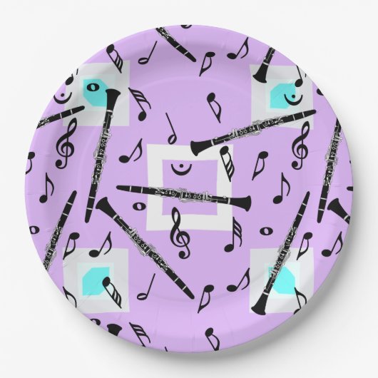 Clarinet Music Note Pattern Papieren Bordje (Voorkant)