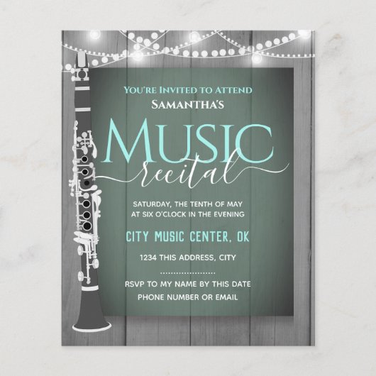 Clarinet Music Overweging Formele uitnodiging (Voorkant)