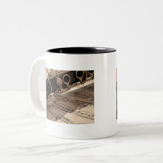 Clarinet musical instrument met notatie tweekleurige koffiemok (Voorkant links)