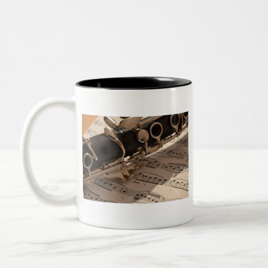 Clarinet musical instrument met notatie tweekleurige koffiemok (Links)