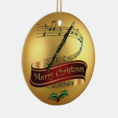 Clarinet ~ Musical Scroll ~ Gold Merry Kerst~ Keramisch Ornament (Rechts)