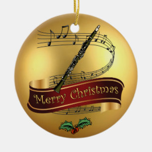 Clarinet ~ Musical Scroll ~ Gold Merry Kerst~ Keramisch Ornament