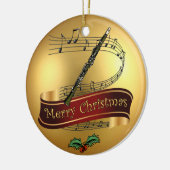 Clarinet ~ Musical Scroll ~ Gold Merry Kerst~ Keramisch Ornament (Links)