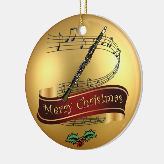 Clarinet ~ Musical Scroll ~ Gold Merry Kerst~ Keramisch Ornament (Links)