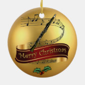 Clarinet ~ Musical Scroll ~ Gold Merry Kerst~ Keramisch Ornament (Achterkant)