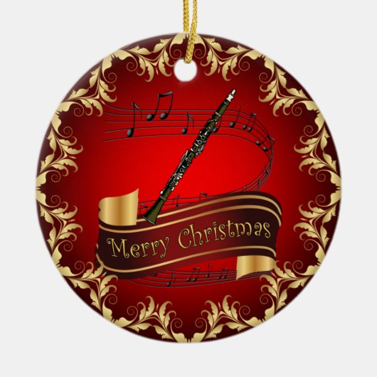 Clarinet ~ Musical Scroll ~ Merry Kerst~ Keramisch Ornament (Voorkant)