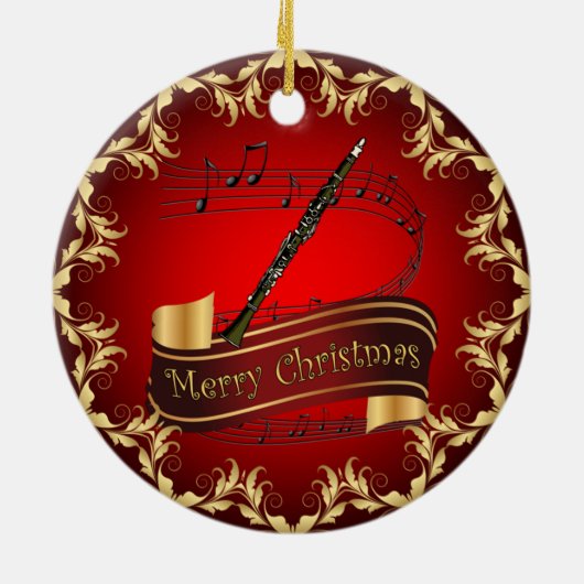 Clarinet ~ Musical Scroll ~ Merry Kerst~ Keramisch Ornament (Achterkant)