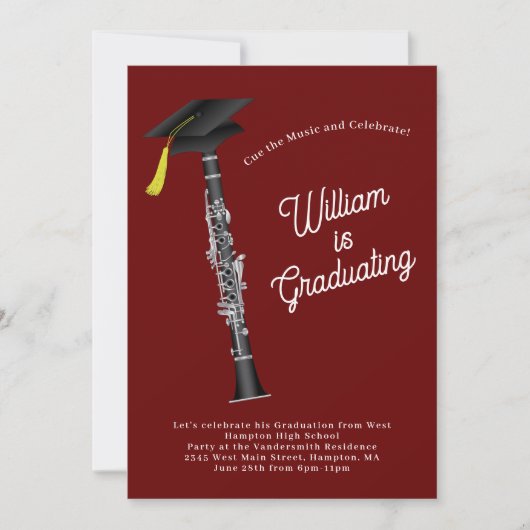 Clarinet Musician Graduation Party Music Kaart (Voorkant)