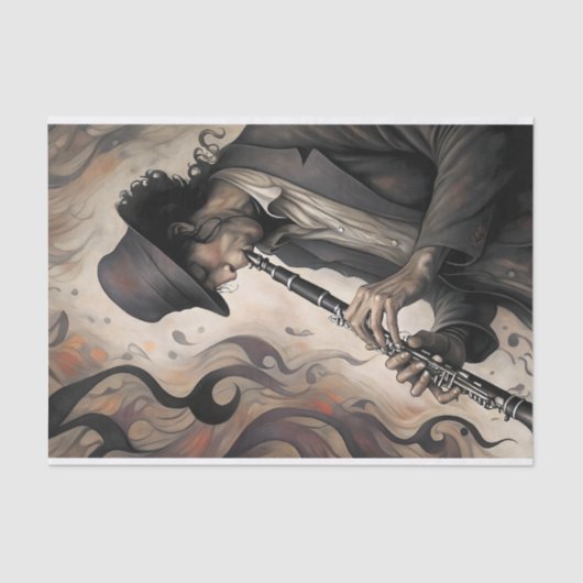 Clarinet Musician With Abstract Swirls Decoupage Tissuepapier (Voorkant)