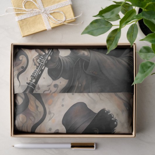 Clarinet Musician With Abstract Swirls Decoupage Tissuepapier (Geschenk)