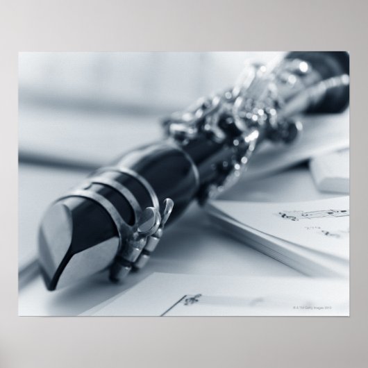 Clarinet on Music Sheets Poster (Voorkant)
