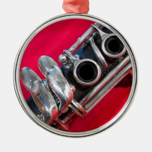 Clarinet on Red Metalen Ornament