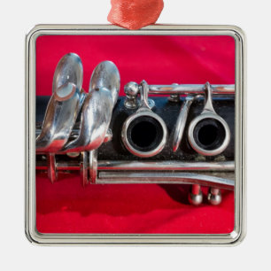 Clarinet on Red Metalen Ornament