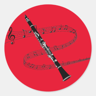 Clarinet on Red Musical Background Ronde Sticker