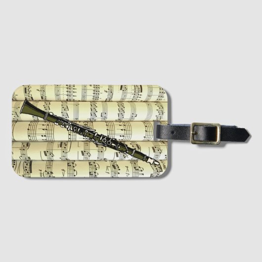 Clarinet on Rolling Sheet Music ~ Bagagelabel (Voorkant (horizontaal))