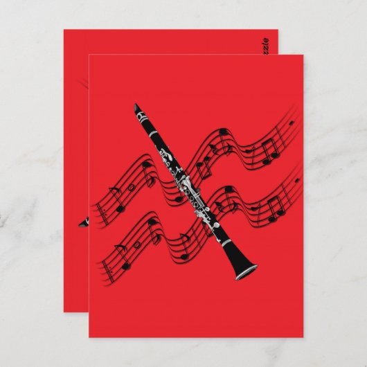 Clarinet op rode achtergrond briefkaart (Voorkant / Achterkant)