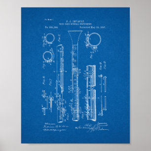 Clarinet Patent - Blauwdruk Poster