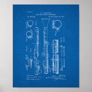 Clarinet Patent - Blauwdruk Poster