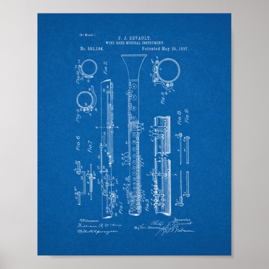 Clarinet Patent - Blauwdruk Poster (Voorkant)