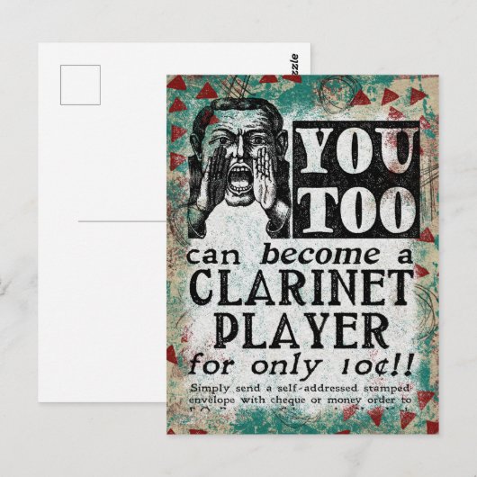 Clarinet Player Briefkaart - Funny Retro (Voorkant / Achterkant)