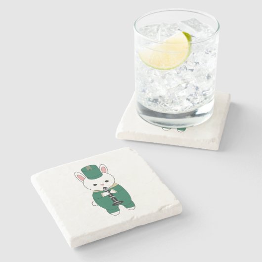 Clarinet Rabbit Marching Band Green Gold Stenen Onderzetter (Zijkant)