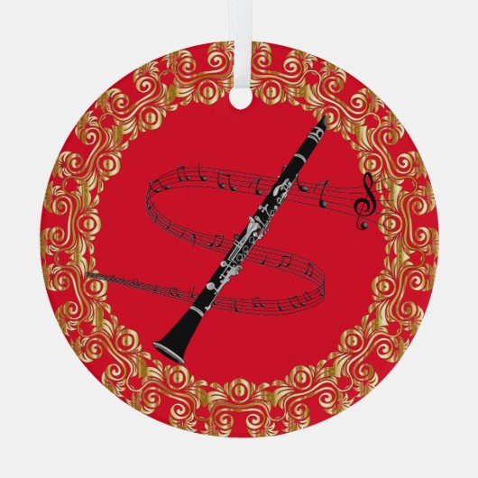 Clarinet, rood en goud glas ornament (Achterkant)