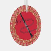 Clarinet, rood en goud glas ornament (Voorkant Rechts)