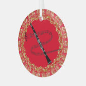 Clarinet, rood en goud glas ornament (Voorkant links)