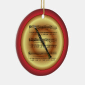 Clarinet~Sheet Music~Red/Green/Gold~Kerst~ Keramisch Ornament (Rechts)